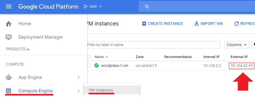 find your ipv4 address by going to compute engine then vm instances then external ip transfer wordpress domain name to google cloud hosting
