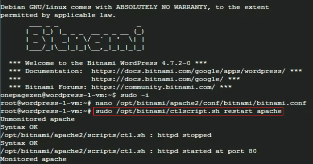 restart apache webserver ssl certificate setup for wordpress on google cloud