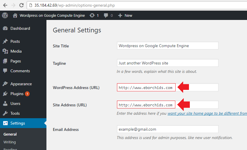 change wordpress urls google cloud platform wordpress