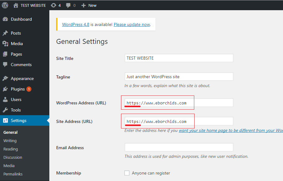change wordpress settings