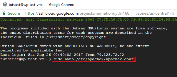 google cloud apache2 configuration file