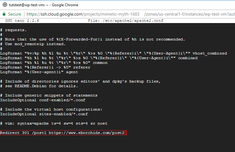 google cloud apache 301 redirect
