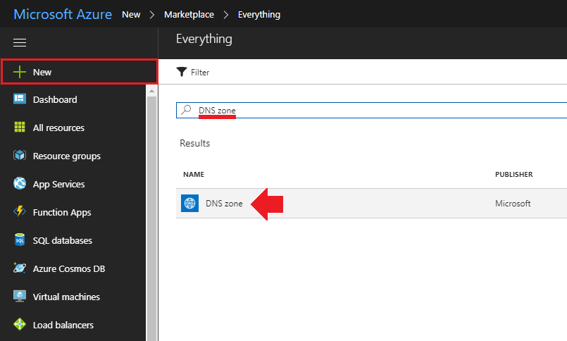 transfer domain name to azure create dns zone