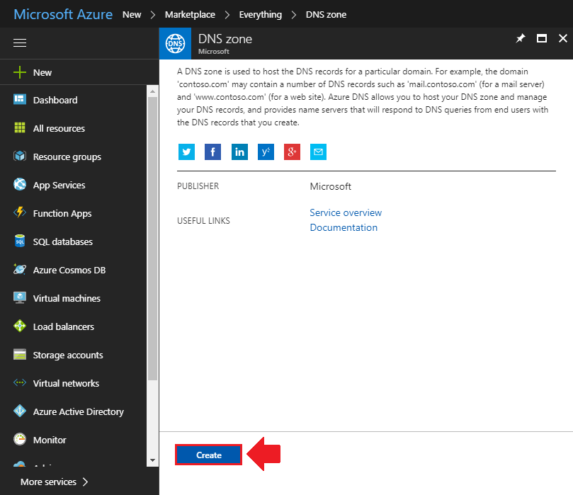 transfer domain name to azure create dns zone