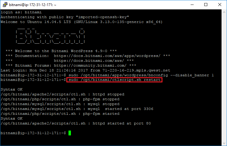 remove bitnami banner wordpress aws