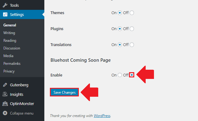 disable the bluehost coming soon page wordpress on bluehost cloud sites