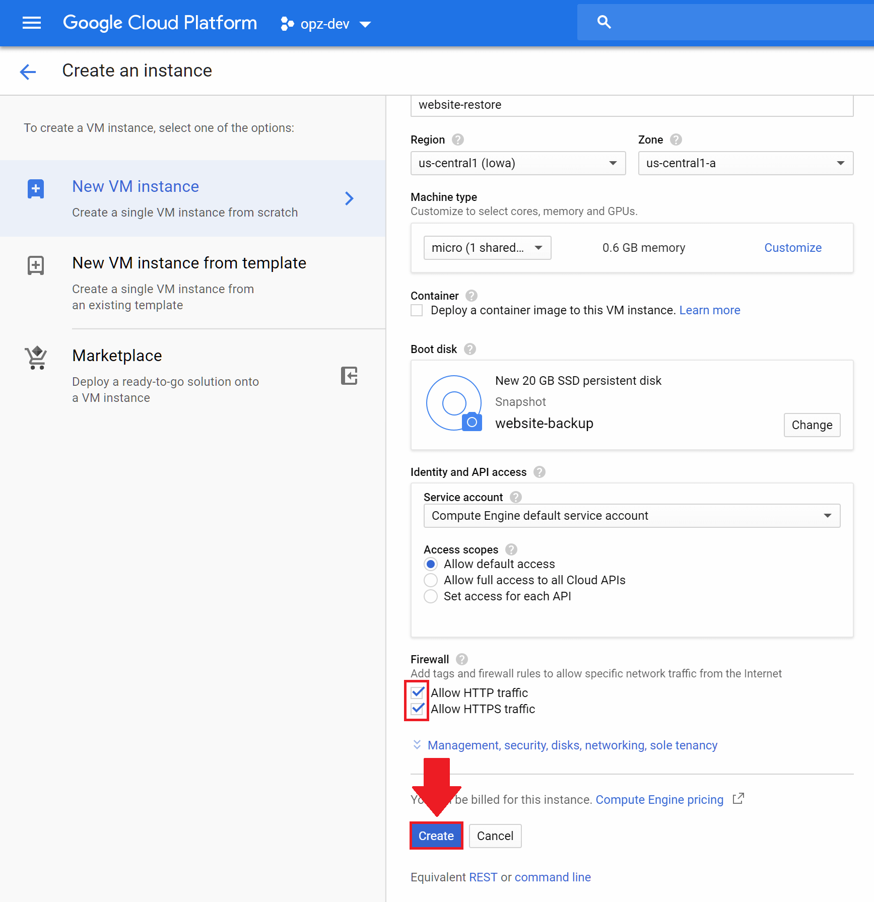 backup and restore websites on google cloud