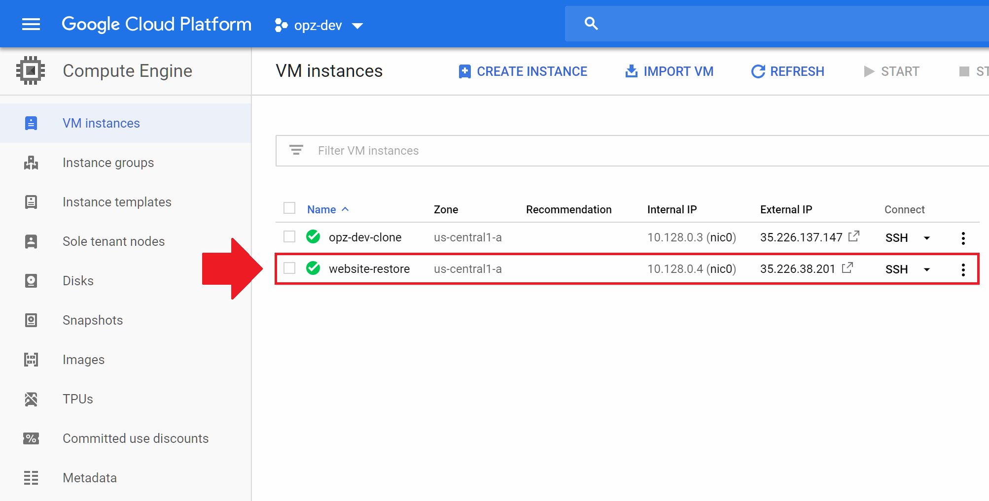 backup and restore websites on google cloud