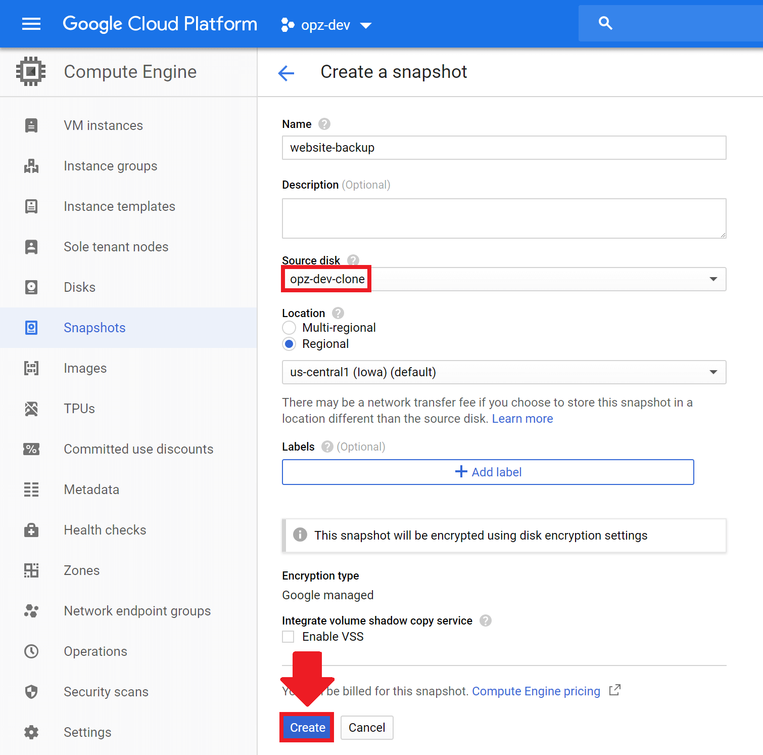 backup and restore websites on google cloud